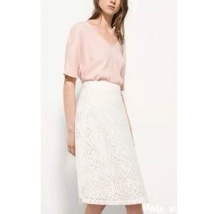 NWT Massimo Dutti Guipure Lace Ivory Midi Skirt sz 2